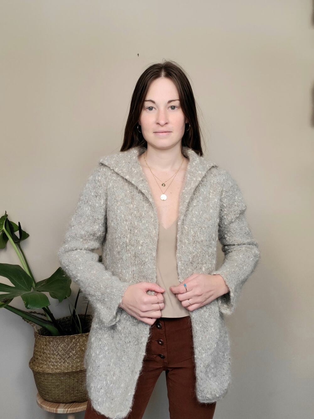 Vintage 90s Y2K Cardigan Wool Mohair Alpaca Gray Medium